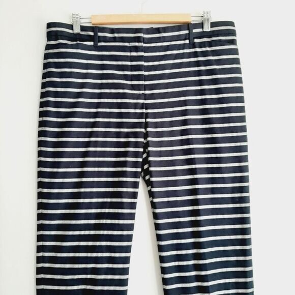 GAP Slim Crop Cropped Stripe Pants Navy Blue Sz 10 - Picture 2 of 9